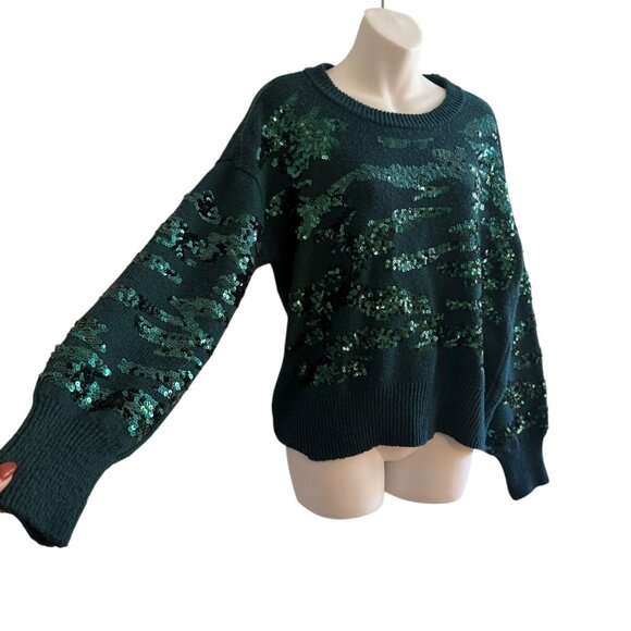 Nine West Forest Green Sequin Sweater | Holiday Glam | Size M - Picture 5 of 10